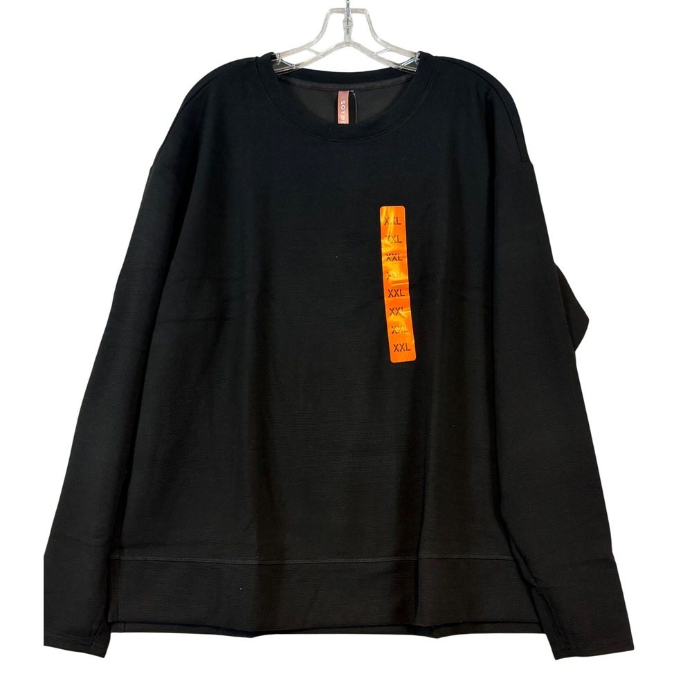 Soybu Active Luxe Long Sleeve Black Waffle Knit Crew Neck Top •XXL• Layering Gym
